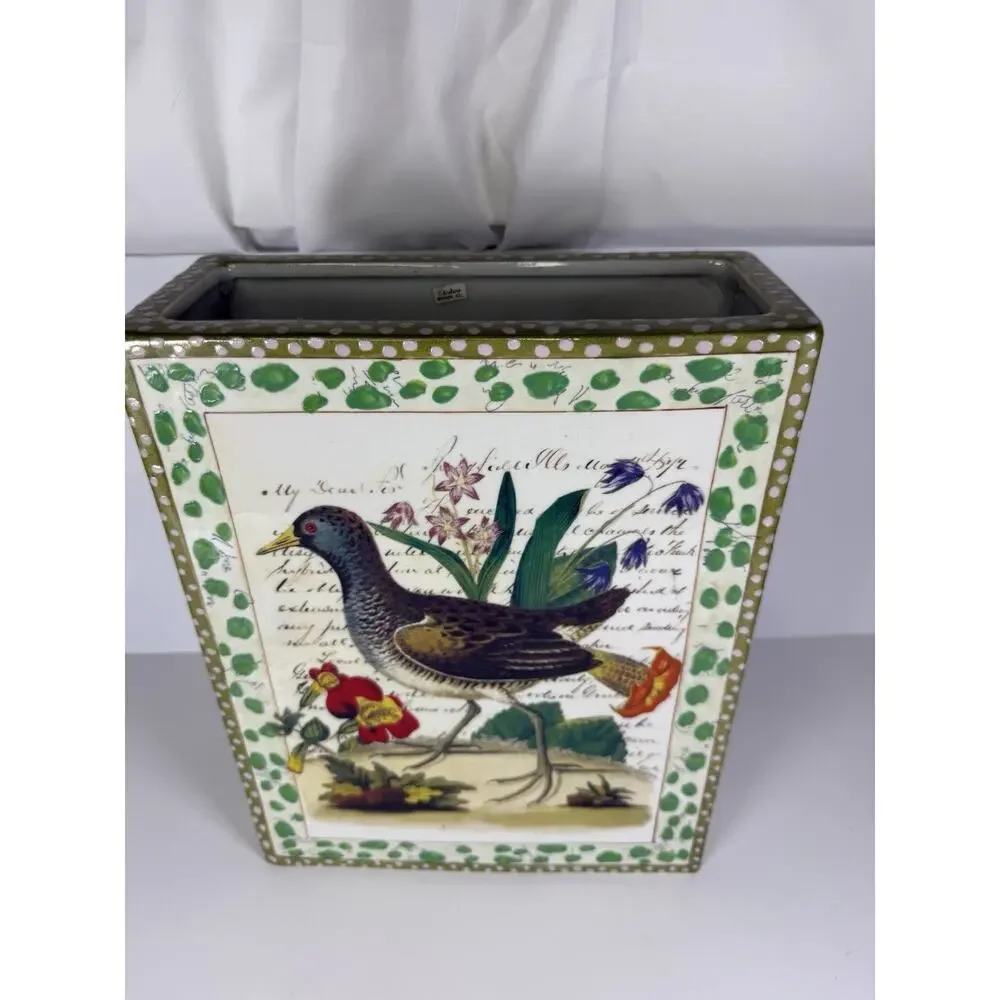 John Derian Decoupage Vase Wild Bird Illustrations Design Large Rectangular Vase
